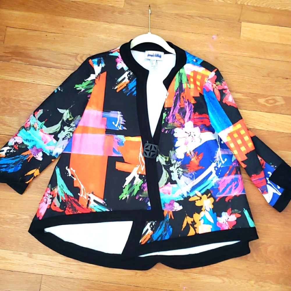 Joseph Ribkoff size 12, 1 button colorful lightweight jacket. Perfect condition